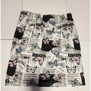 Girl's Newspaper Butterfly Print Bodycon Mini Skirt High Waist Skirts